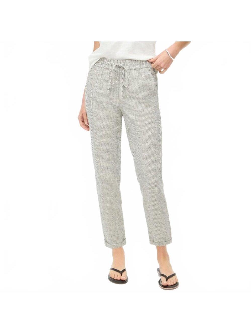 J.Crew Striped Linen Cotton Blend Pants Drawstring Cropped Women's Size 16